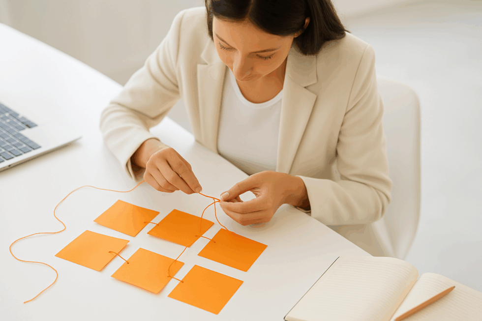 Alicia cosiendo postits
